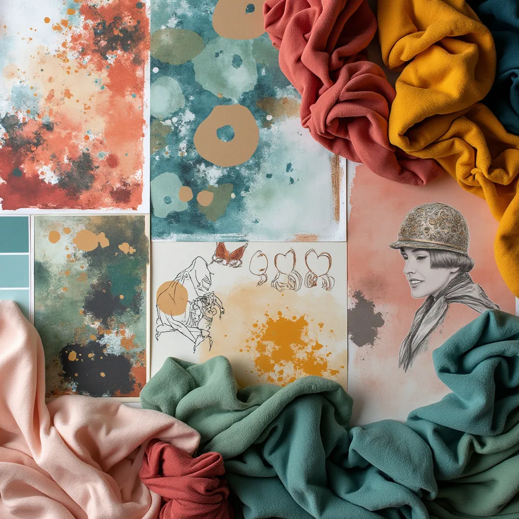 Moodboard creativo con muestras de color y texturas
